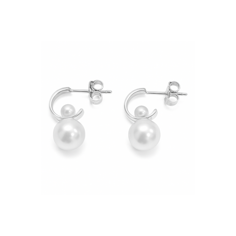 Silver Perle Silver Double Fresh Water Pearl Stud Earrings