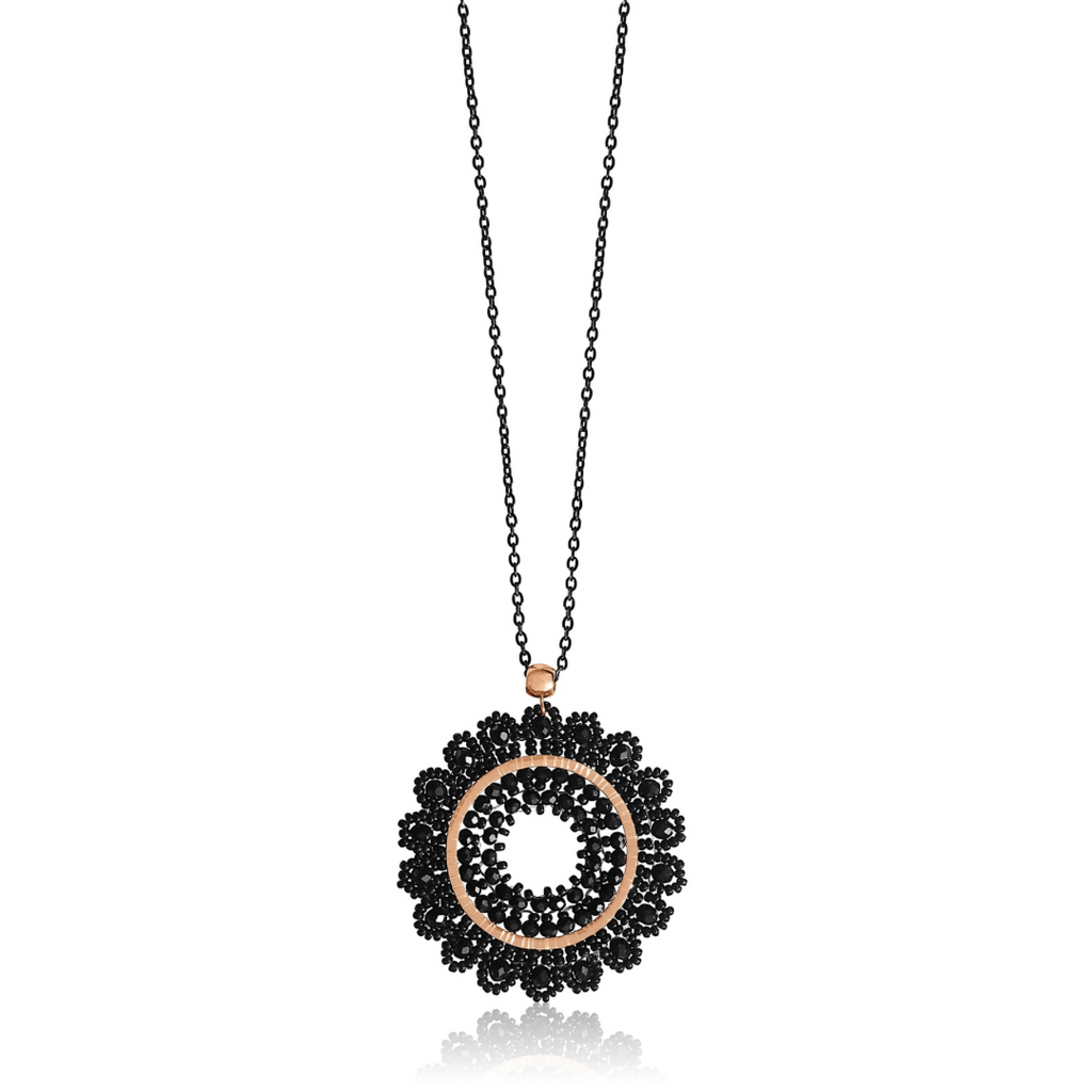 Steel Me Black Beaded Rose Gold Necklace