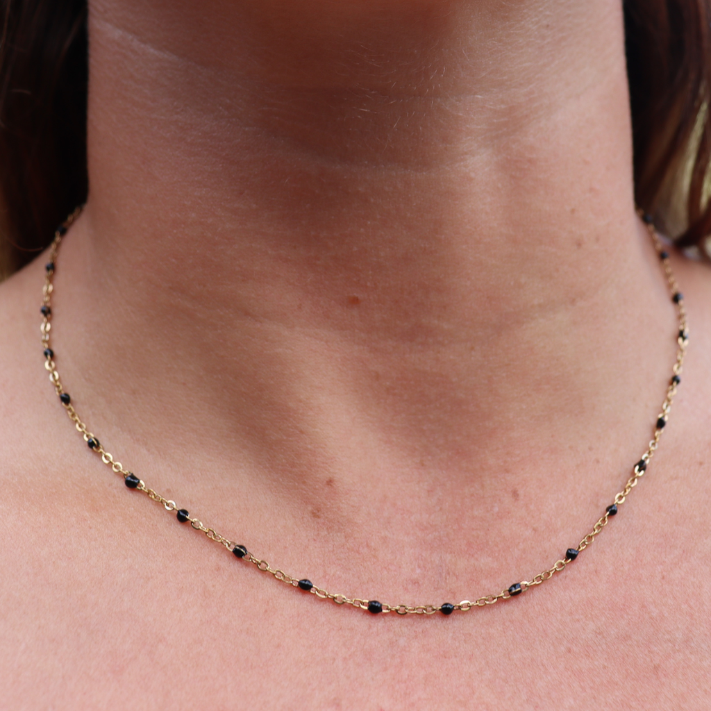 Steel Me Boho Black Bead Petite Necklace