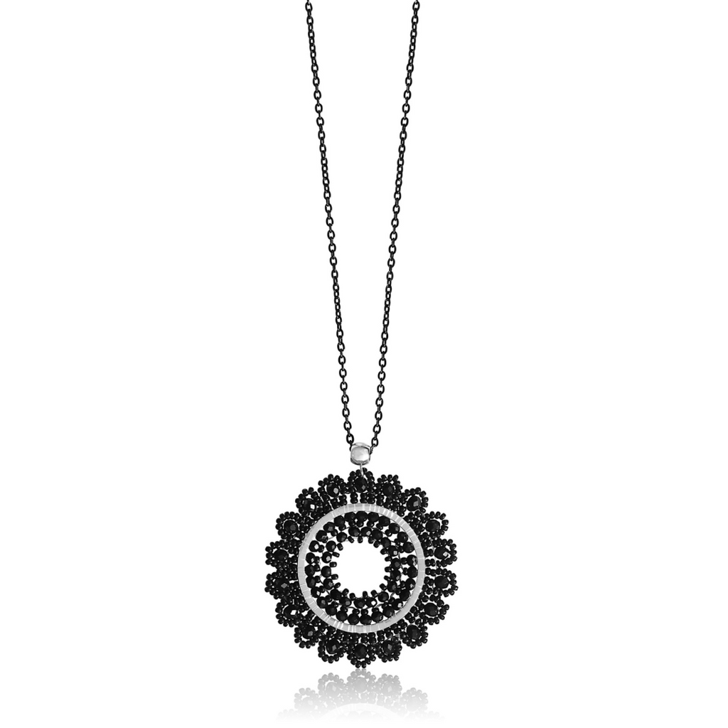 Steel Me Black Beaded Silver Necklace