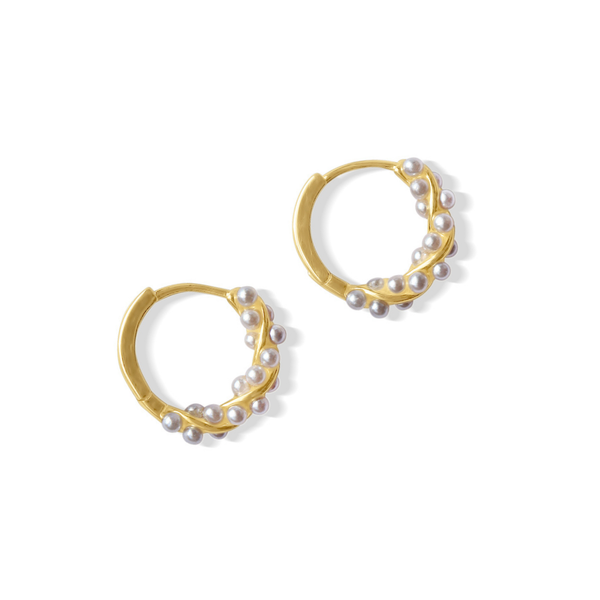 Silver Perle Yellow Gold Twisted Pearl Petite Hoop Earring