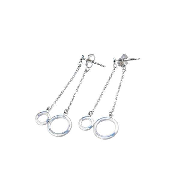 sterling silver stud earrings with two hanging circles, silver womens jewellery, unique jewellery, business jewellery, corporate jewellery, jewellery for women, designer jewellery for women, auckland designer jewellery, nz jewellery for women, high quality jewellery, sterling silver designs, fashion jewellery for women