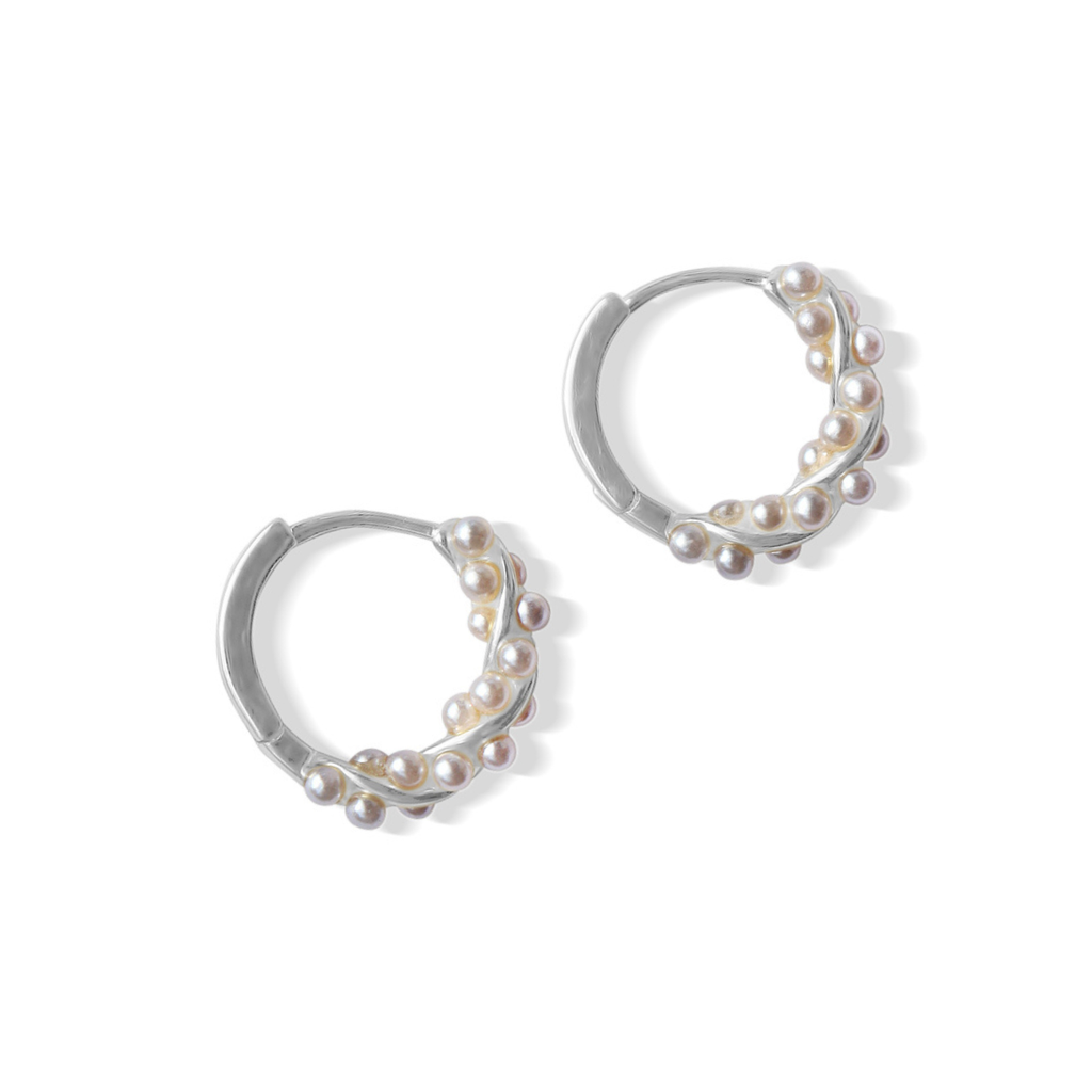 Silver Perle Silver Twisted Pearl Petite Hoop Earring