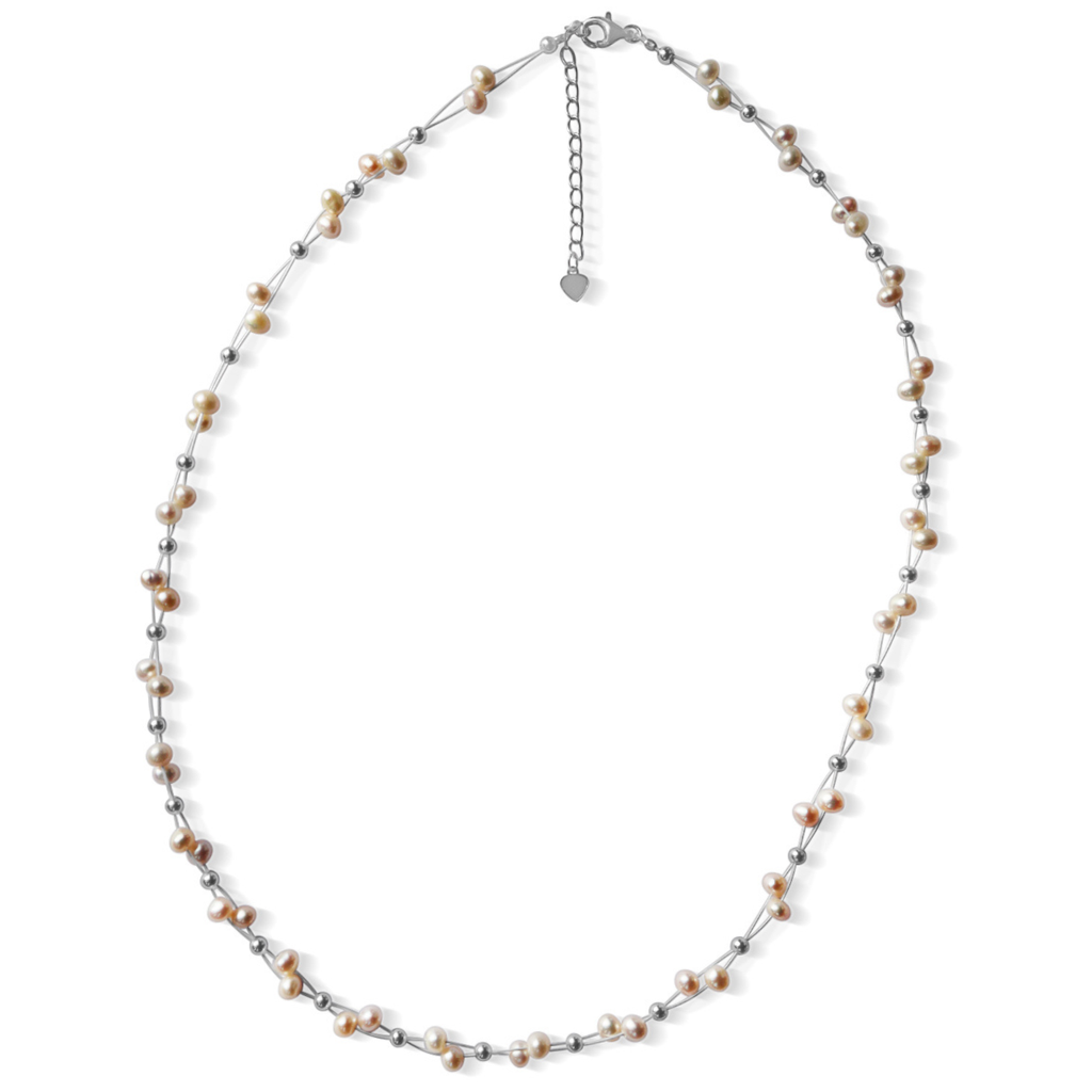 Silver Perle Wire Layered Pearl Necklace
