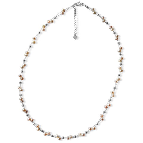 Silver Perle Wire Layered Pearl Necklace