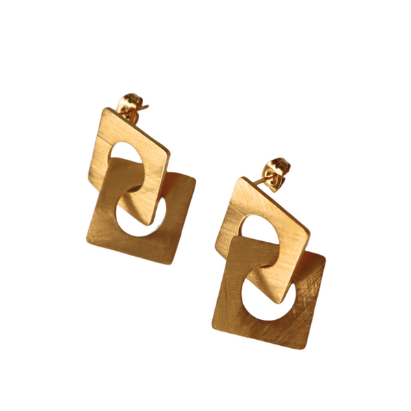 Carre Yellow Gold Stud Earrings