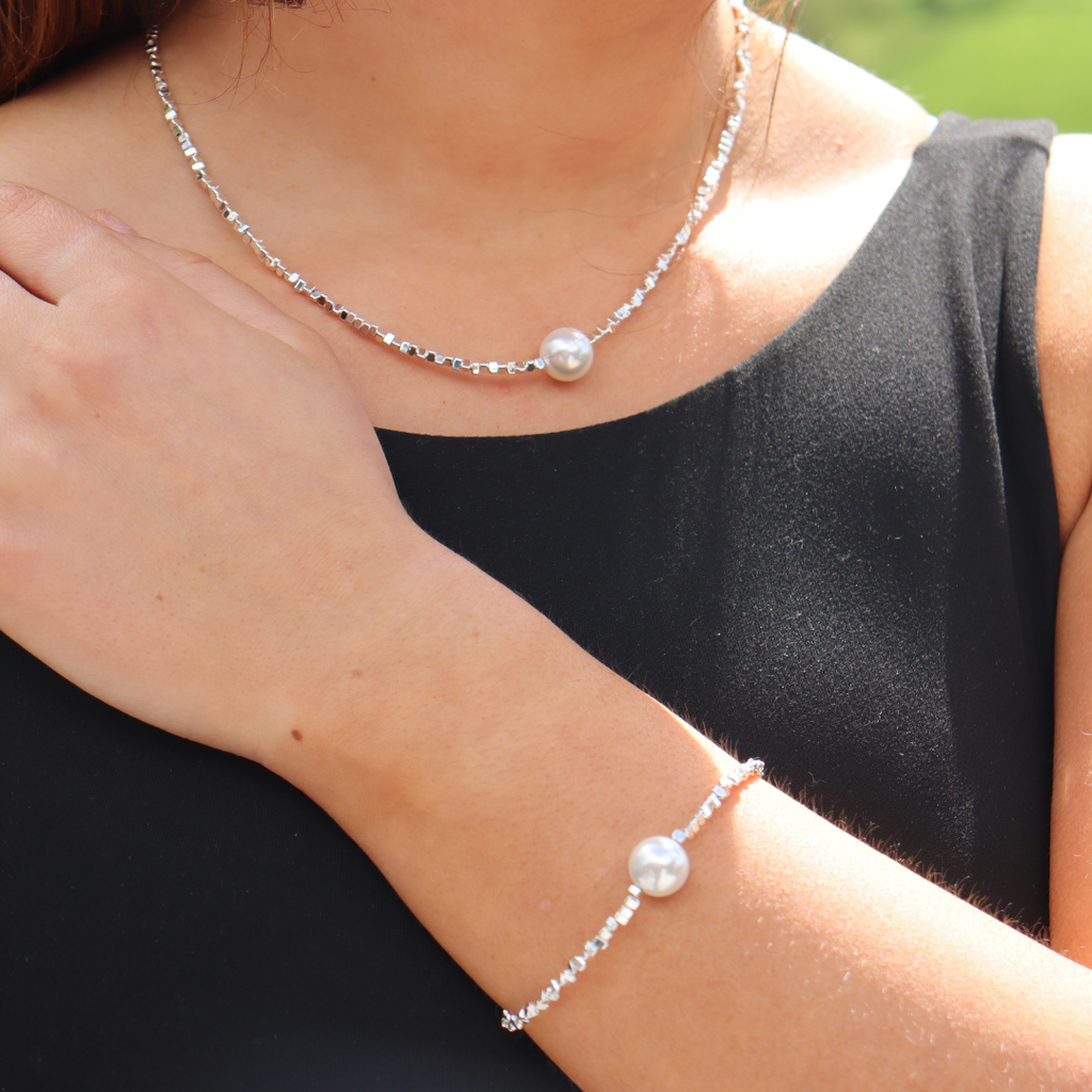 Silver Perle Silver Hematite & Fresh Water Pearl Necklace