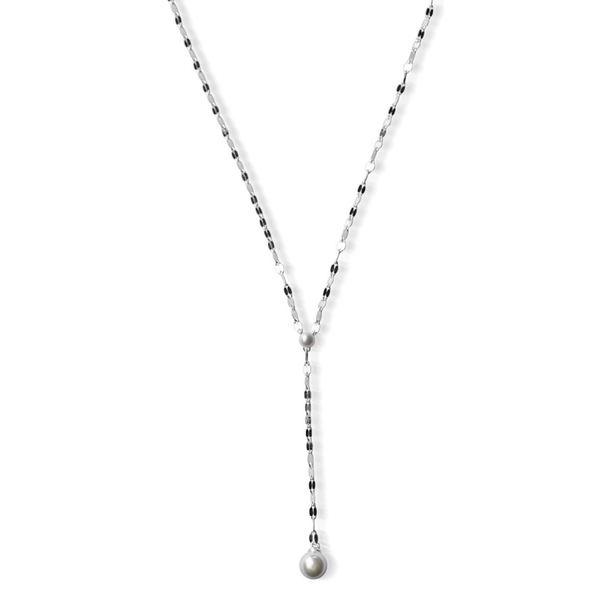 Silver Perle Fresh Water Pearl Lariat Necklace