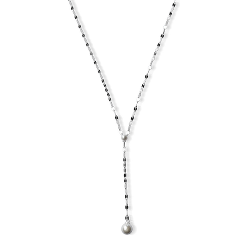 Silver Perle Fresh Water Pearl Lariat Necklace