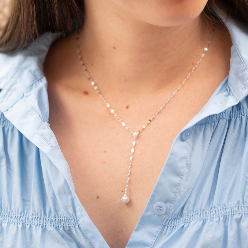 Silver Perle Fresh Water Pearl Lariat Necklace