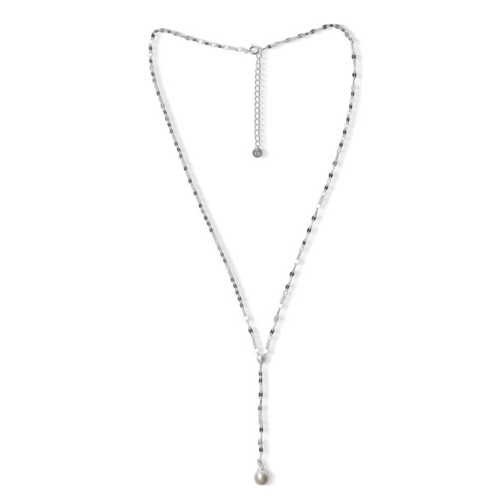 Silver Perle Fresh Water Pearl Lariat Necklace
