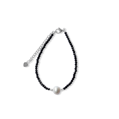 Silver Perle Black Spinel & Fresh Water Pearl Bracelet
