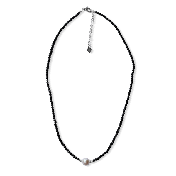 Silver Perle Black Spinel & Fresh Water Pearl Necklace