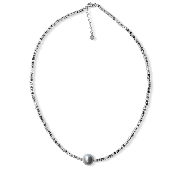 Silver Perle Silver Hematite & Fresh Water Pearl Necklace