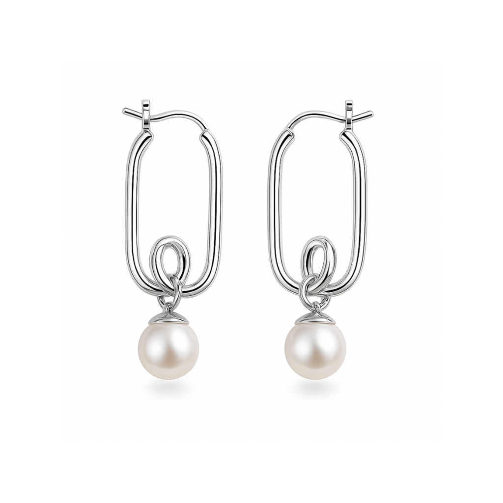 Silver Perle Loop Fresh Water Pearl Earrings