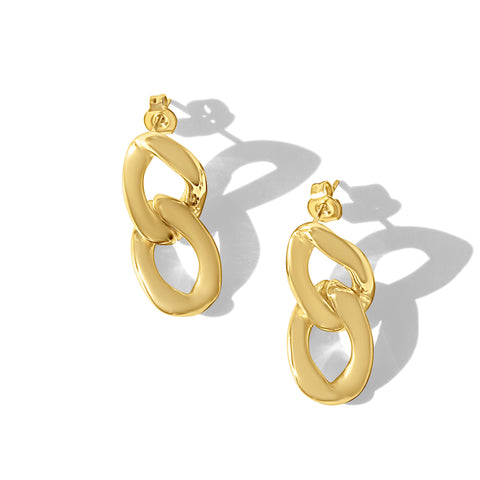 Steel Me Yellow Gold Double Link Earrings