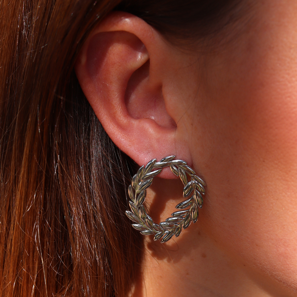 Steel Me Olive Silver Earrings