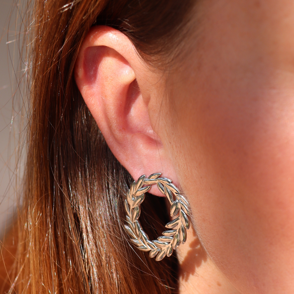 Steel Me Olive Silver Earrings