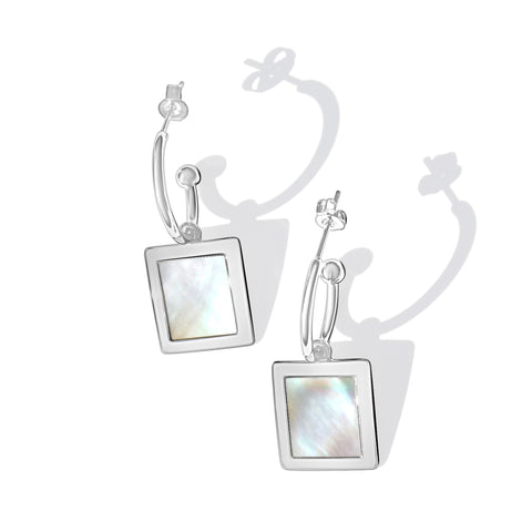 Steel Me Silver Mother of Pearl Hoop Earrings