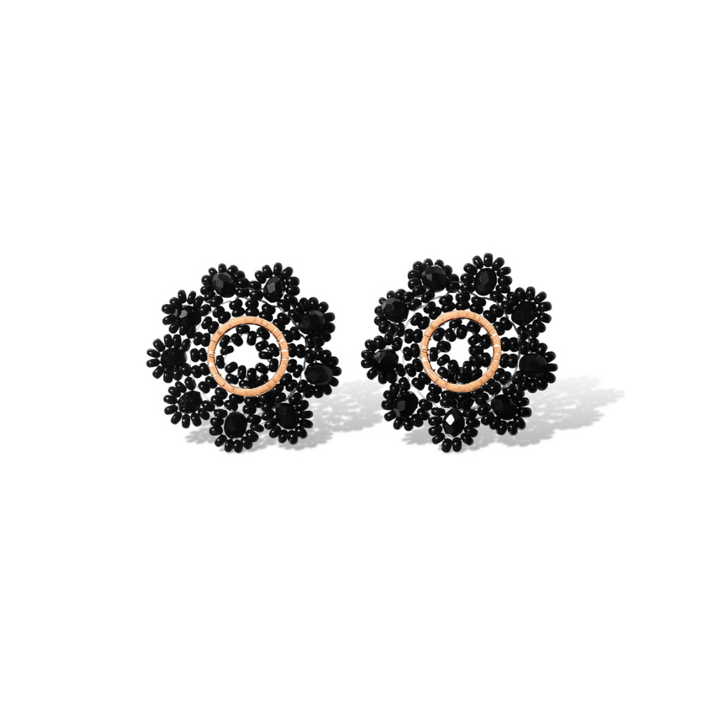 Steel Me Black Beaded Rose Gold Stud Earrings