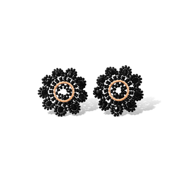 Steel Me Black Beaded Rose Gold Stud Earrings