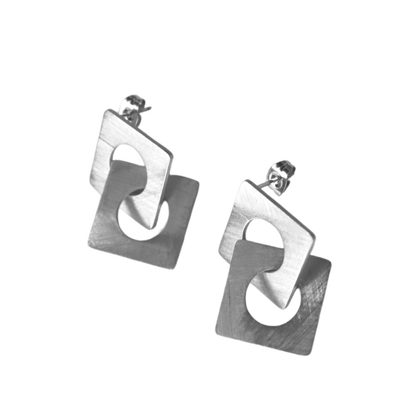 Carre Silver Stud Earrings
