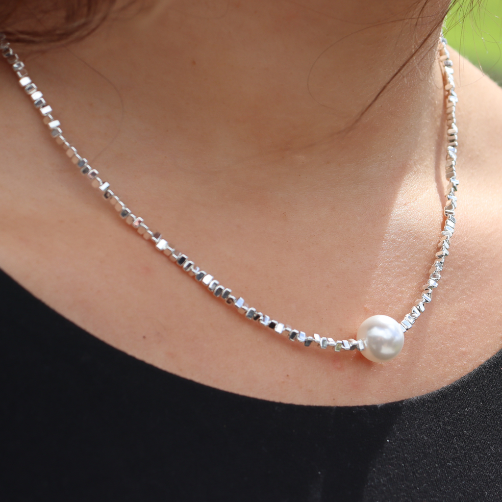 Silver Perle Silver Hematite & Fresh Water Pearl Necklace