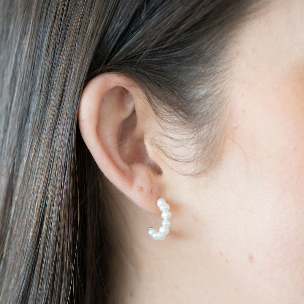 Silver Perle Silver Seed Pearl Hoop Stud Earrings