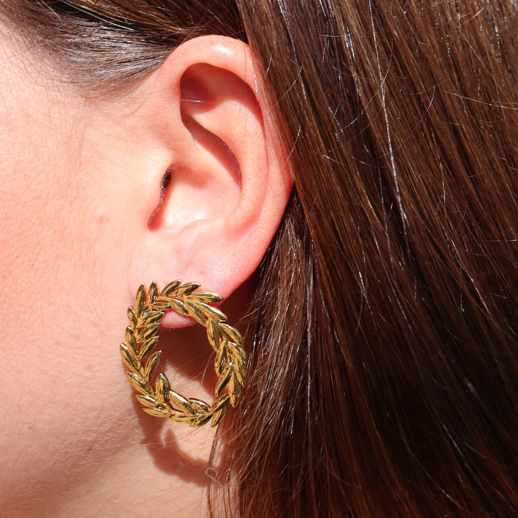 Steel Me Olive Gold Earrings