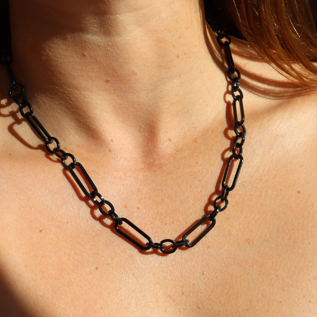 Steel Me Black Figaro Chain Necklace