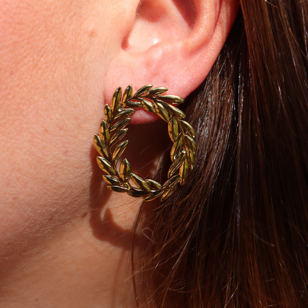 Steel Me Olive Gold Earrings