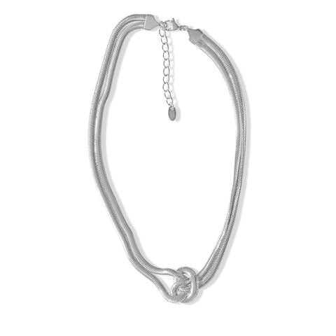 Steel Me Silver Double Snake Chain Knot Necklace