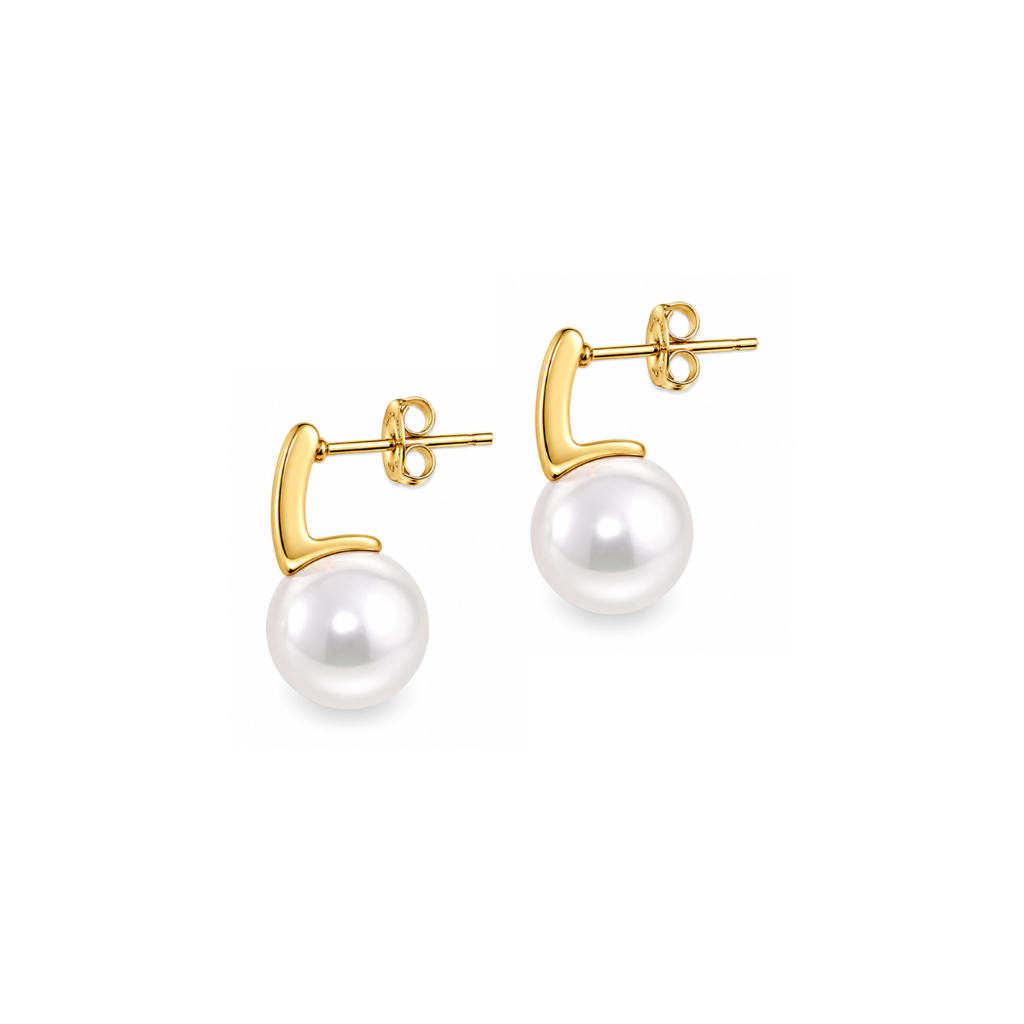Steel Me Yellow Gold Pascaline Pearl Earrings