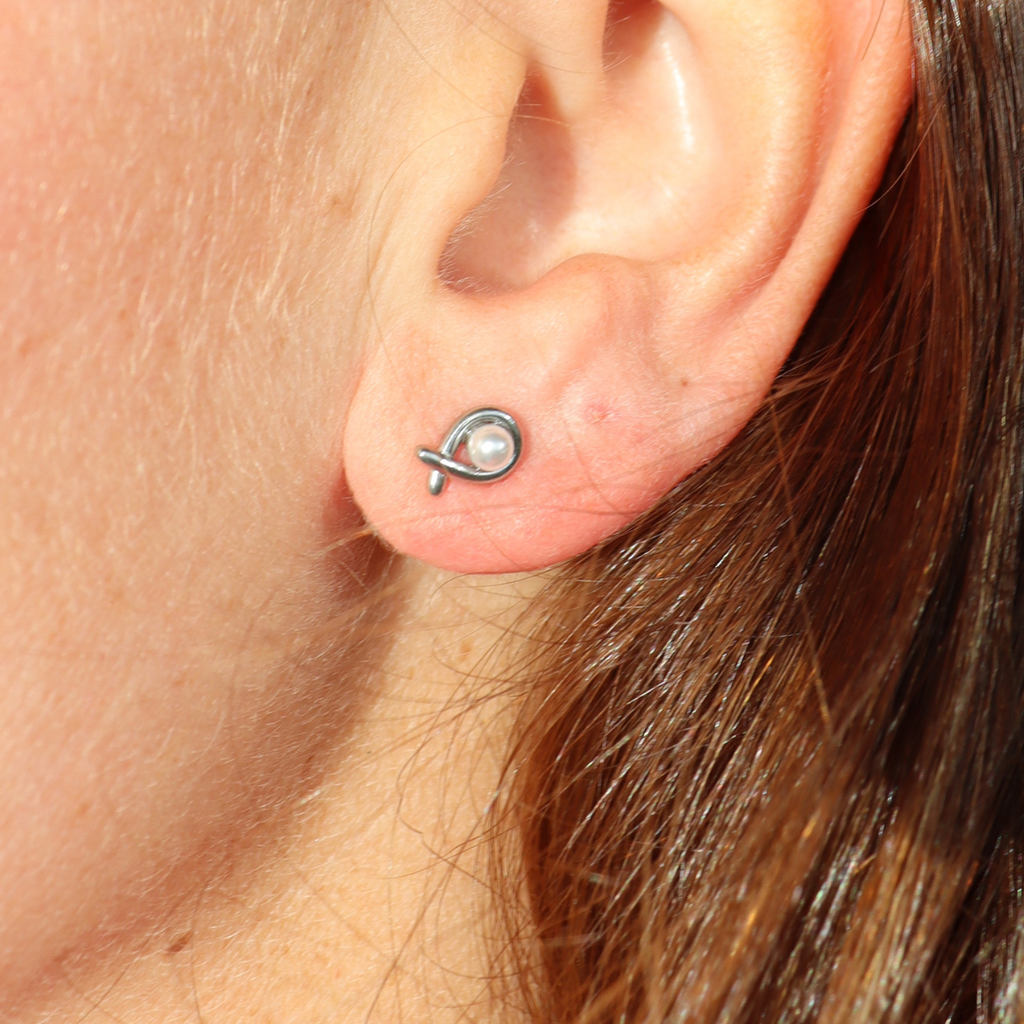 Steel Me Silver Fish Studs