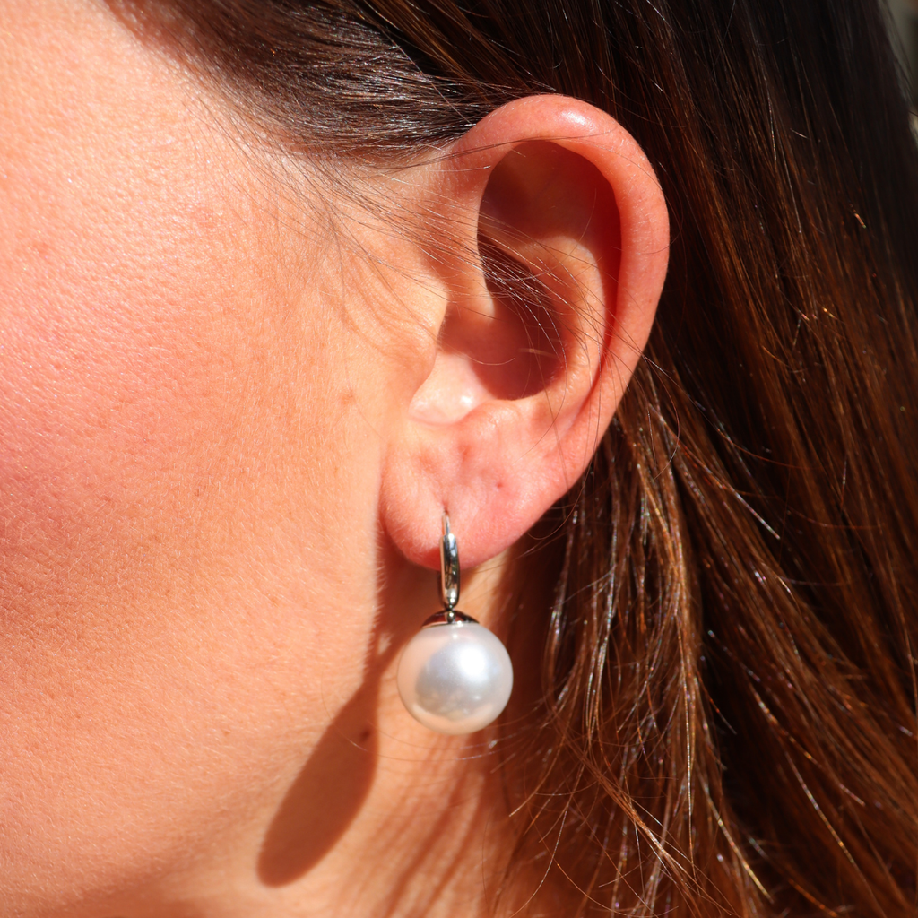 Steel Me Silver Round Pearl Earrings