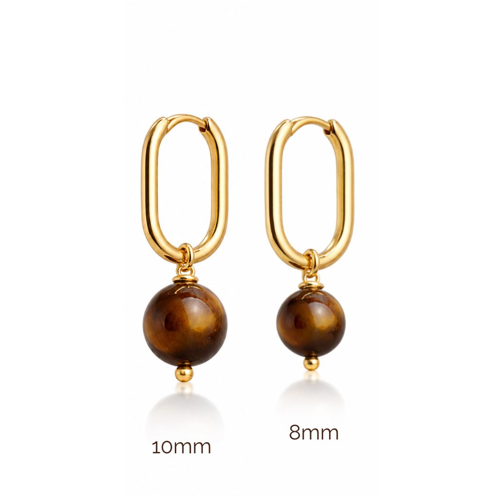 Steel Me Tiger's Eye Yellow Gold Huggie Hoops