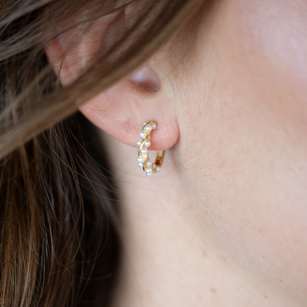 Silver Perle Yellow Gold Twisted Pearl Petite Hoop Earring