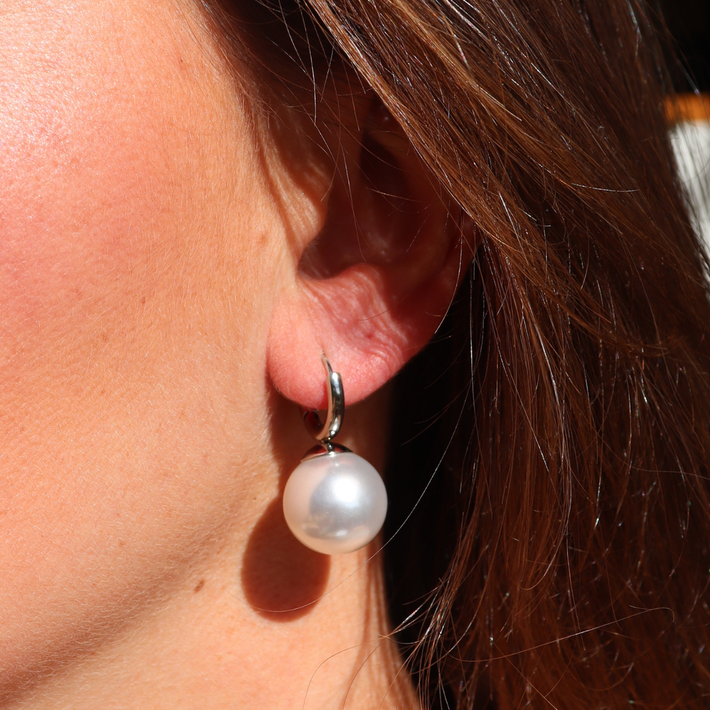 Steel Me Silver Round Pearl Earrings
