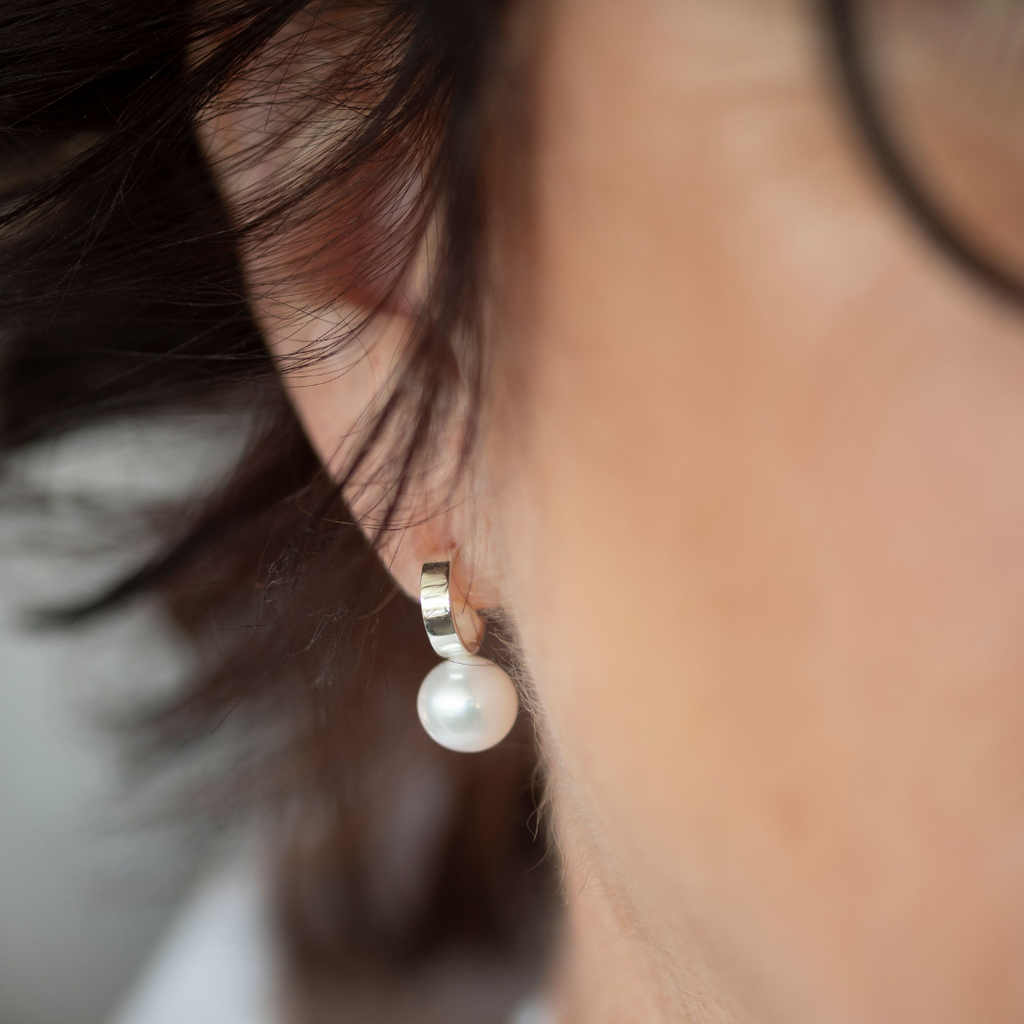 Silver Perle Silver Double Fresh Water Pearl Stud Earrings