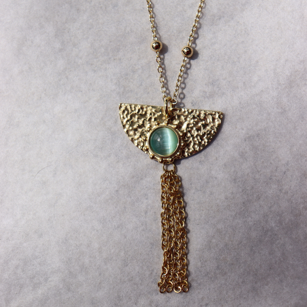 Steel Me Boho Yellow Gold Blue Stone Necklace