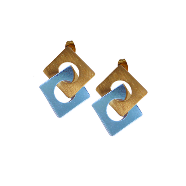 Carre Yellow Gold & Silver Stud Earrings