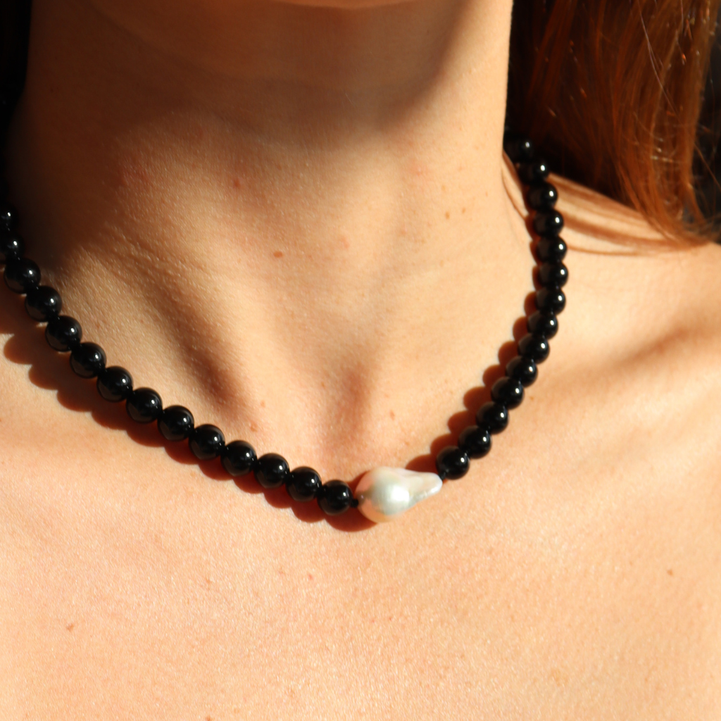 The Black Edit Black Onyx & Baroque Pearl Necklace