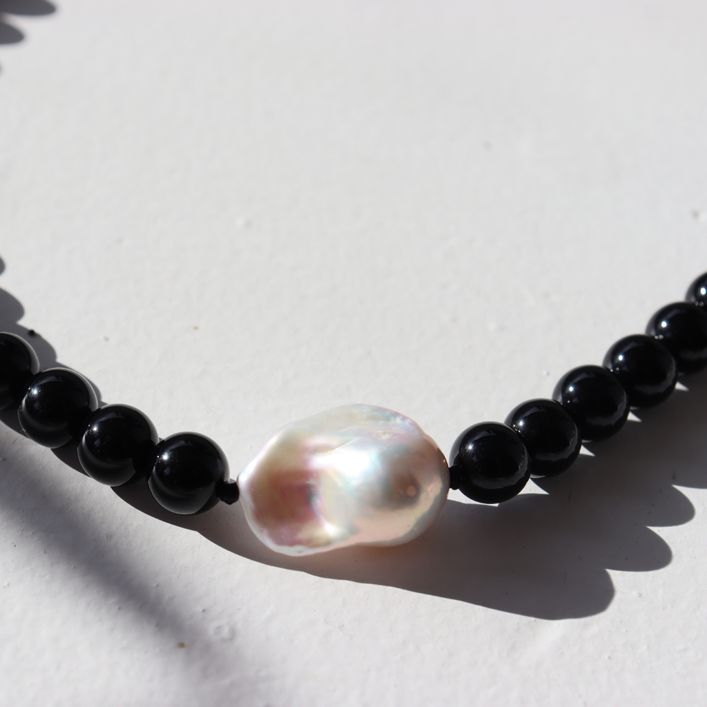 The Black Edit Black Onyx & Baroque Pearl Necklace