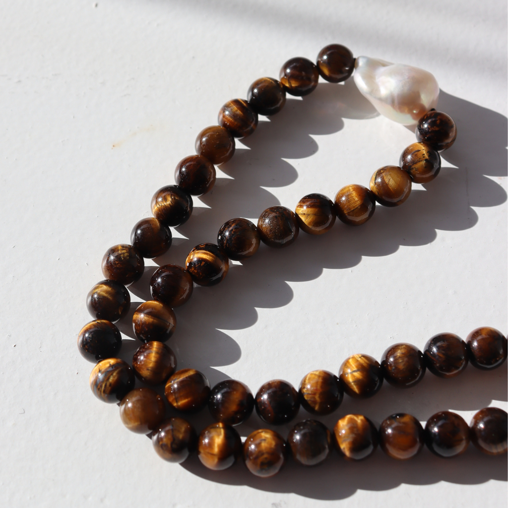 The Black Edit Tiger's Eye & Baroque Pearl Necklace