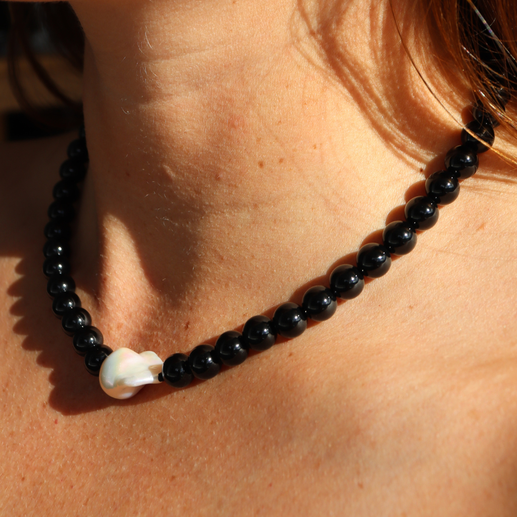 The Black Edit Black Onyx & Baroque Pearl Necklace