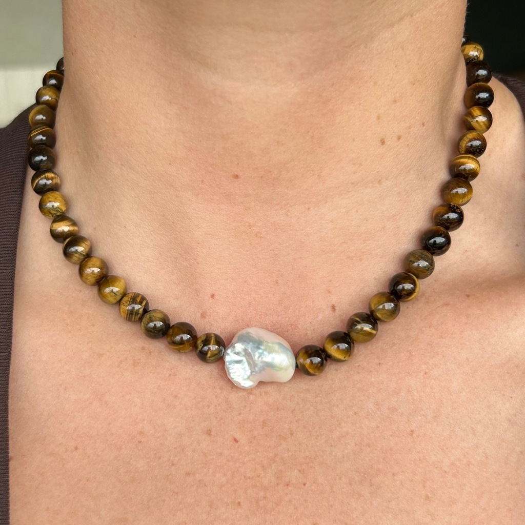 The Black Edit Tiger's Eye & Baroque Pearl Necklace