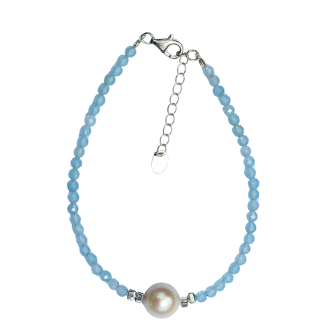Silver Perle Aquamarine & Fresh Water Pearl Bracelet