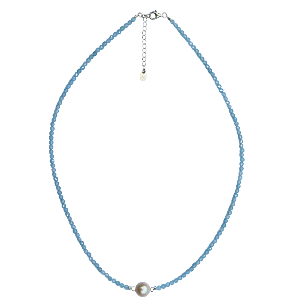 Silver Perle Aquamarine & Fresh Water Pearl Necklace