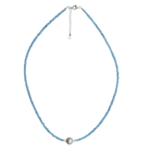 Silver Perle Aquamarine & Fresh Water Pearl Necklace