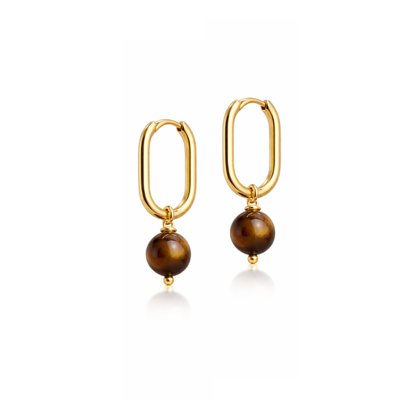 Steel Me Tiger's Eye Yellow Gold Huggie Hoops